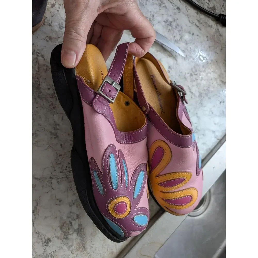 Hanna Andersson Leather Clogs girls EU 33 Pink Floral Leather Wood Sz 1 -2